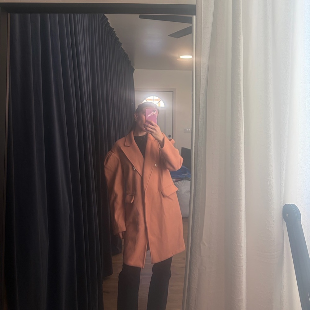 Oversized Peach Coat - Women's Long Jacket